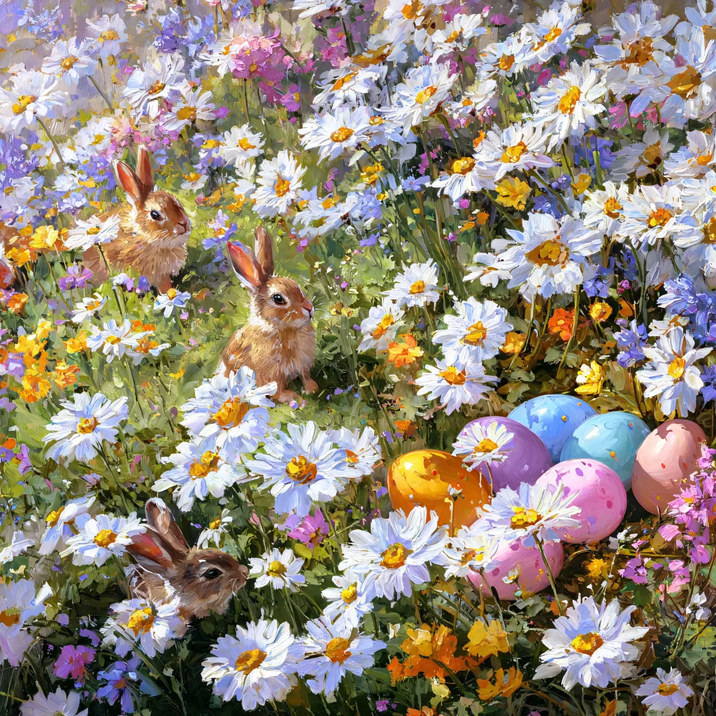Easter Rabbits Eggs Flowers Pastel 238