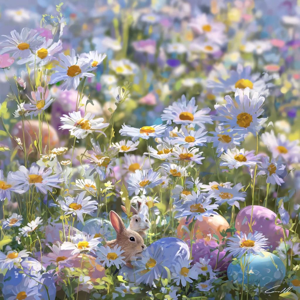 Easter Rabbits Eggs Flowers Pastel 240