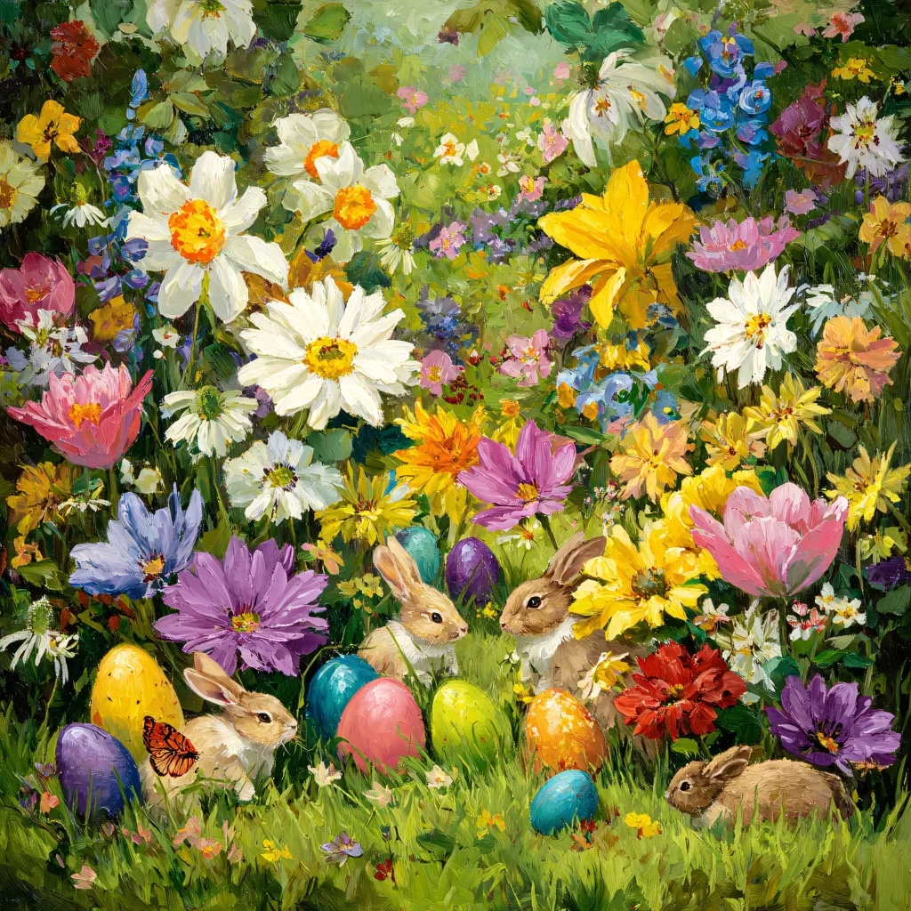 Easter Rabbits Eggs Flowers Spring 241