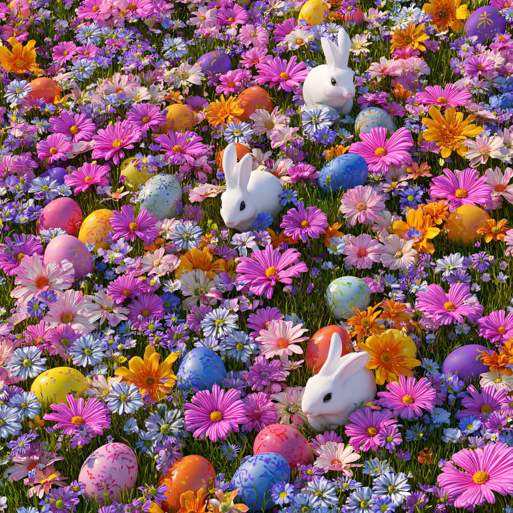 Easter Rabbits Eggs Flowers Pink 242