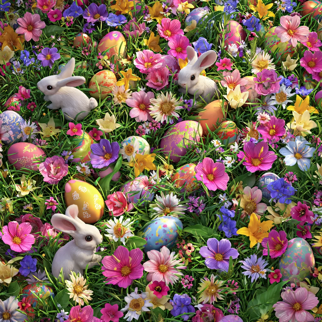 Easter Rabbits Eggs Flowers Spring 243
