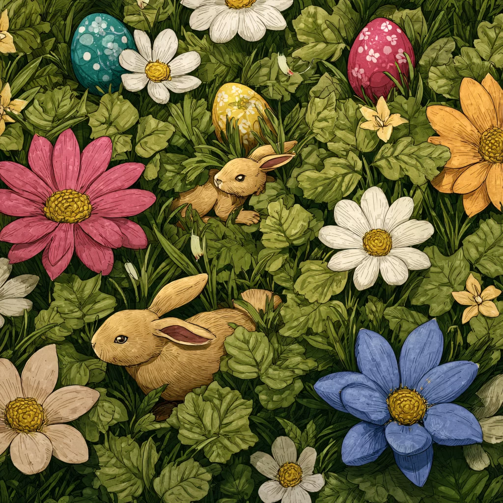 Easter Rabbits Eggs Flowers Spring 244