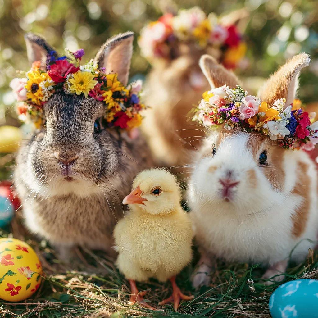 Easter Rabbits Eggs Flowers Spring 246