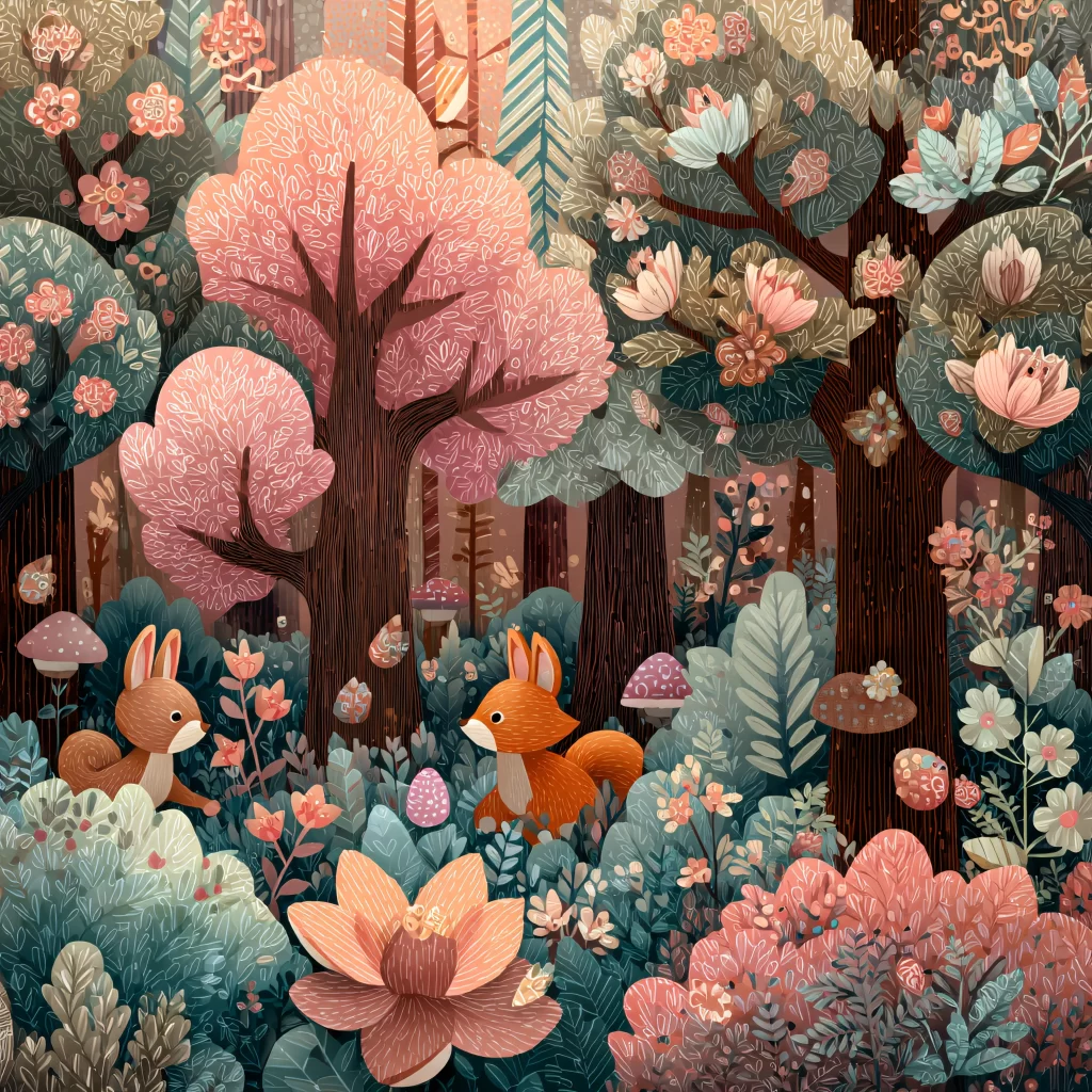 Easter Rabbits Eggs Flowers Pink 249