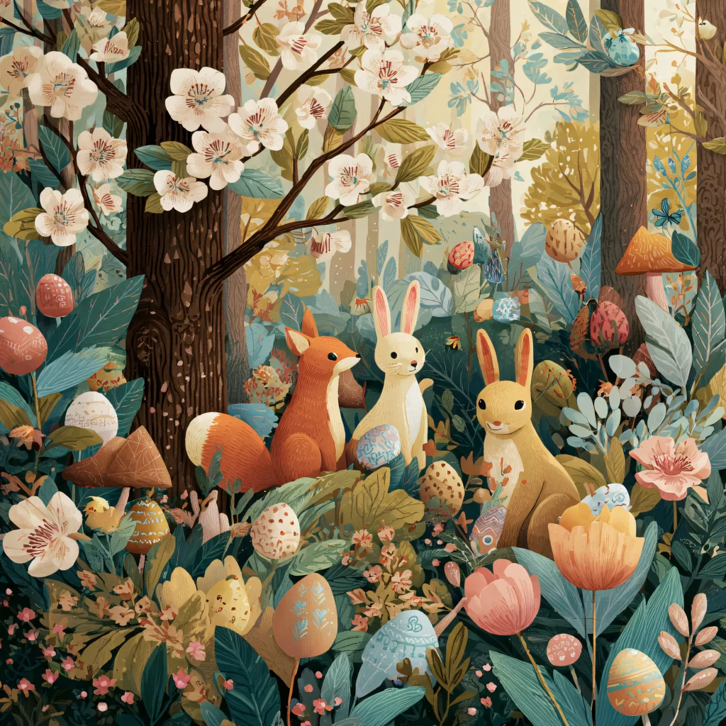 Easter Rabbits Eggs Flowers Pastel 250