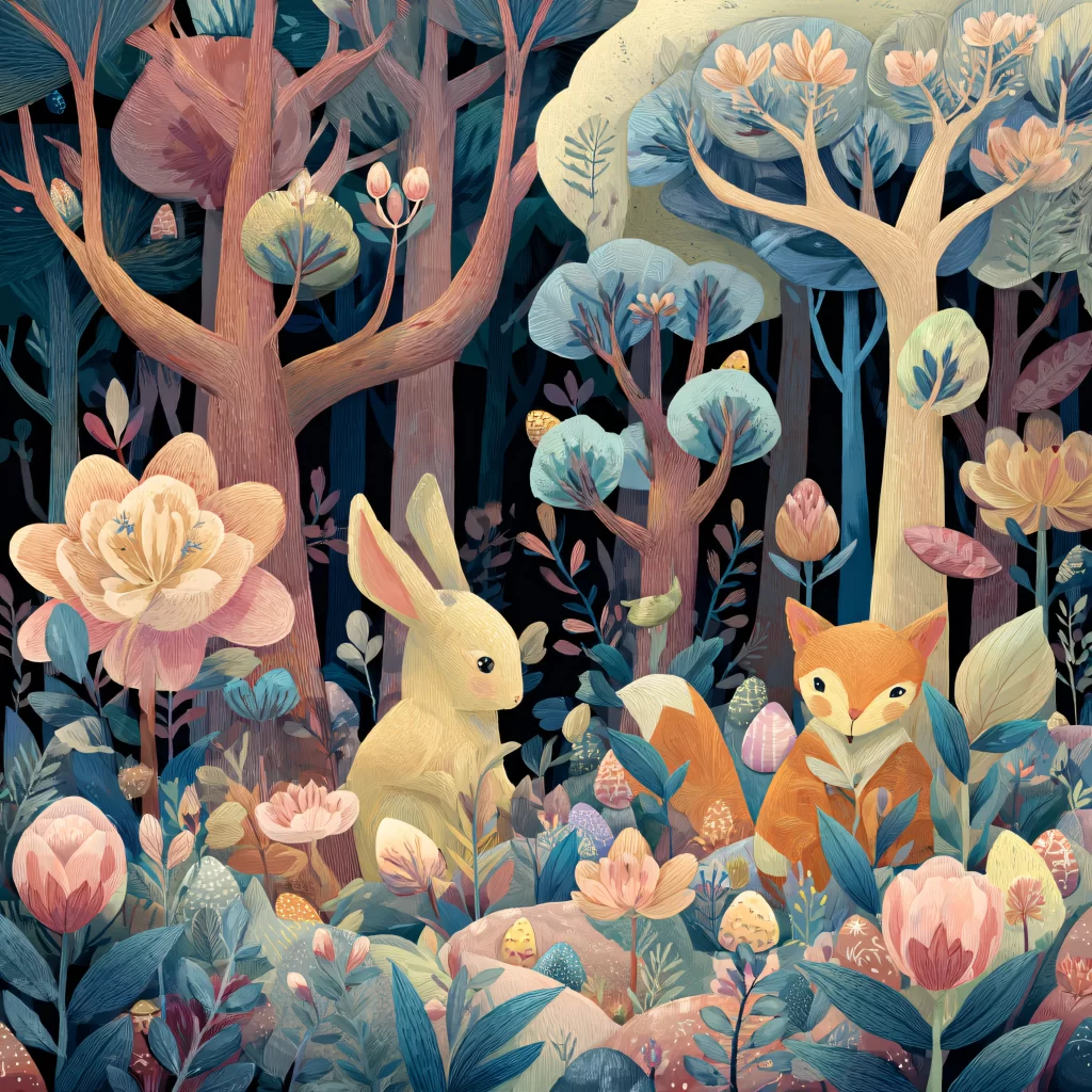 Easter Rabbits Eggs Flowers Pastel 252