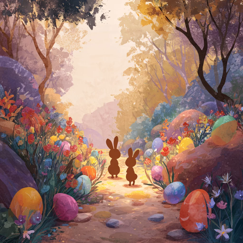 Easter Rabbits Eggs Flowers Pastel 253