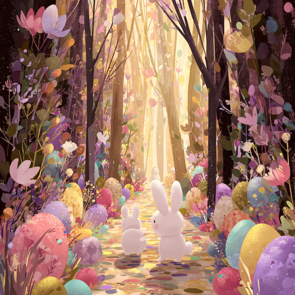 Easter Rabbits Eggs Flowers Pastel 254