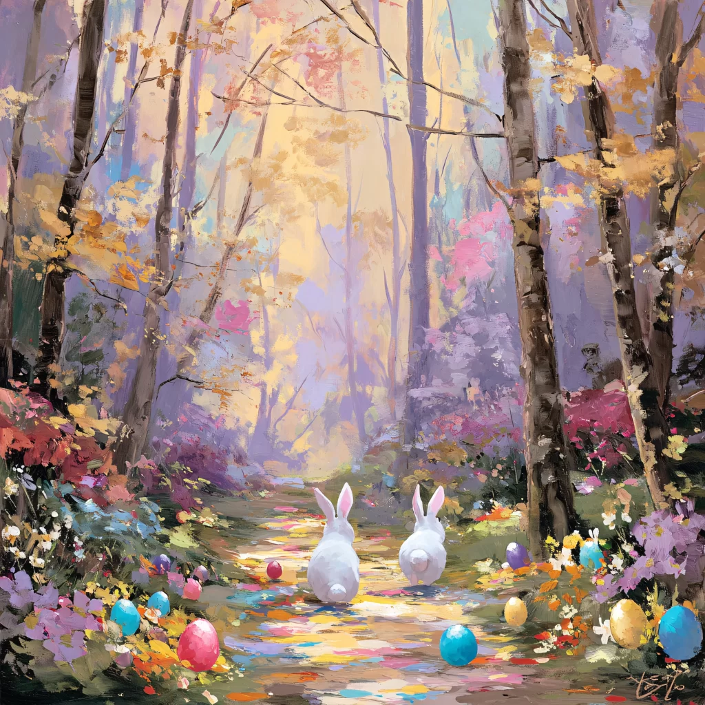 Easter Rabbits Eggs Flowers Pastel 255