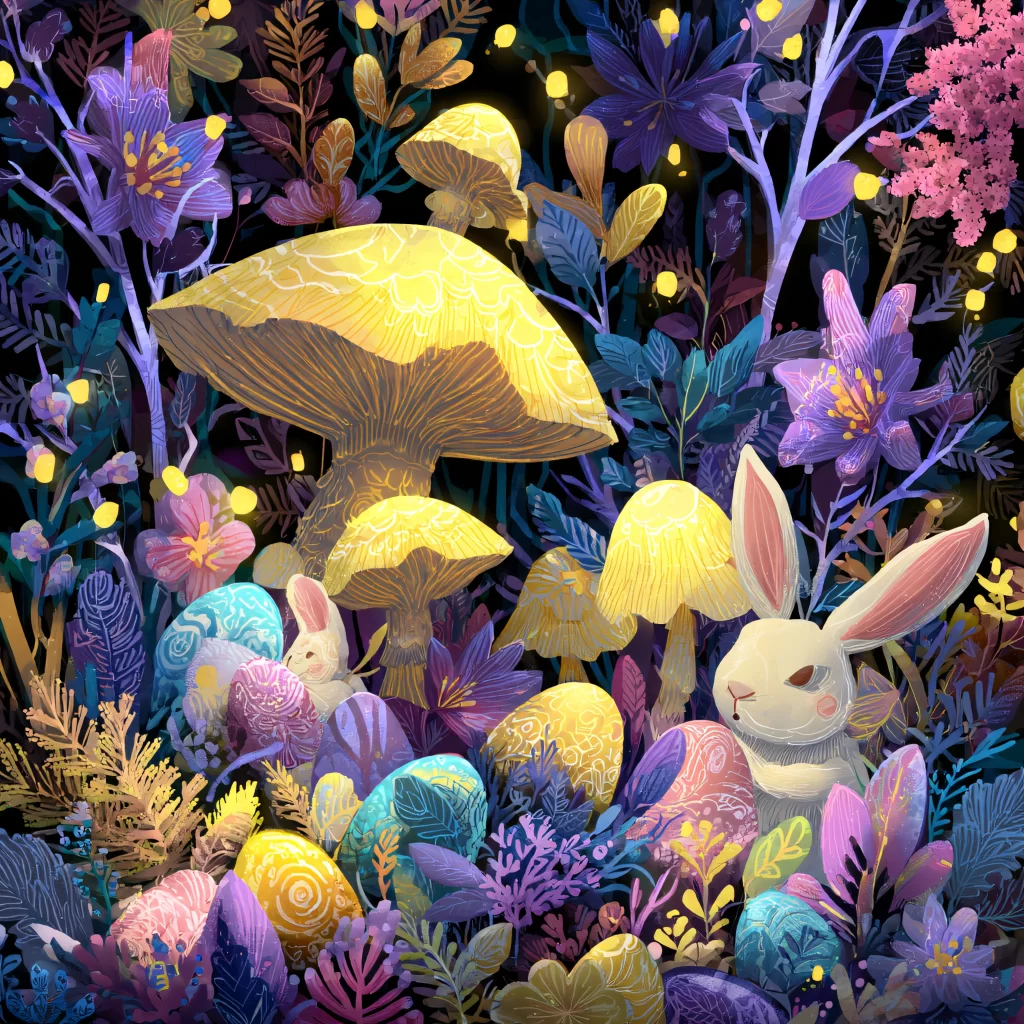Easter Rabbits Eggs Flowers Purple 257