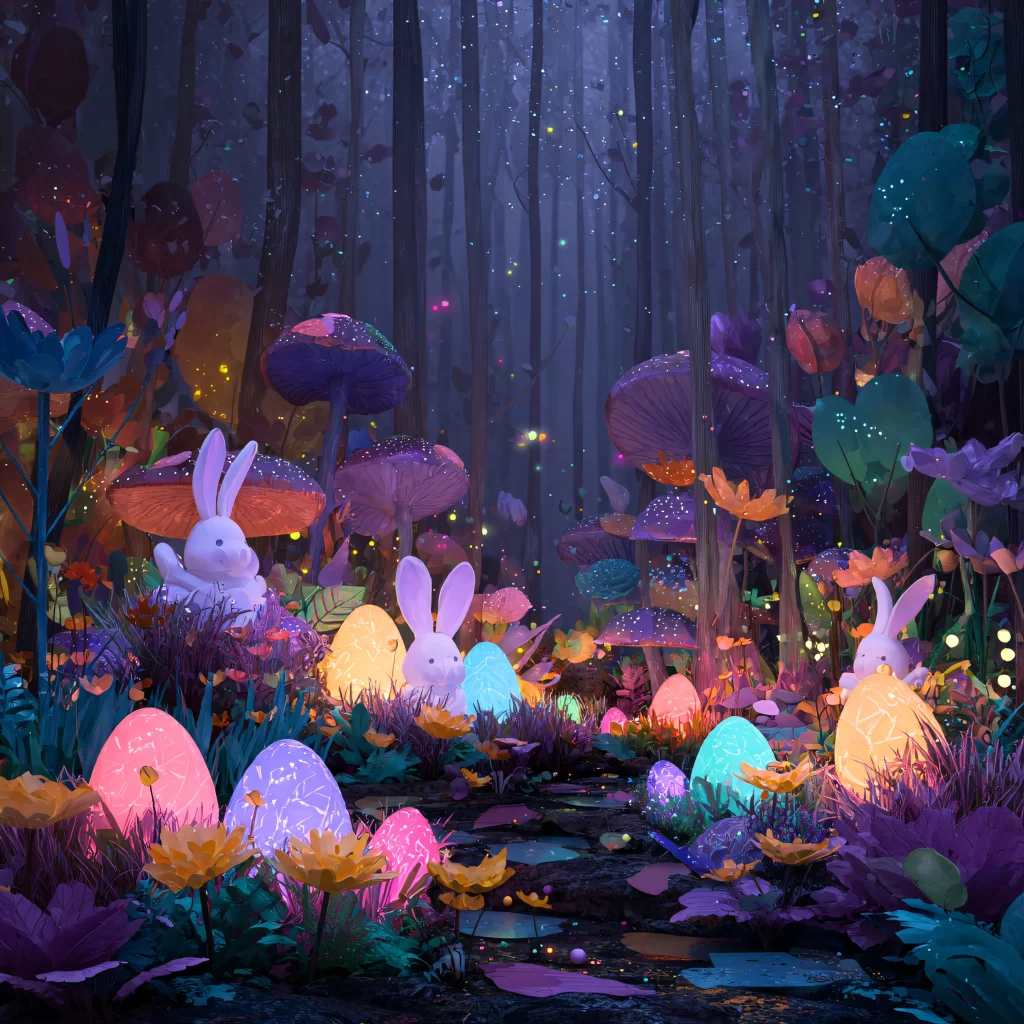 Easter Rabbits Eggs Flowers Forest 258