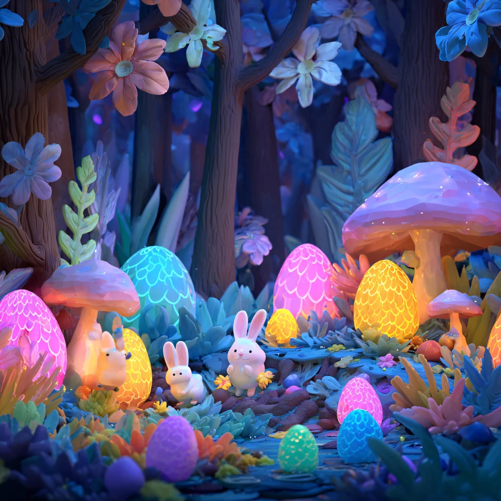 Easter Rabbits Eggs Flowers Garden 259