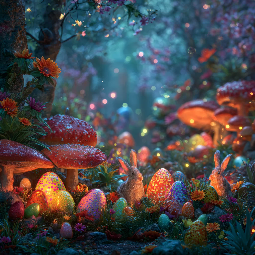 Easter Rabbits Eggs Flowers Forest 260