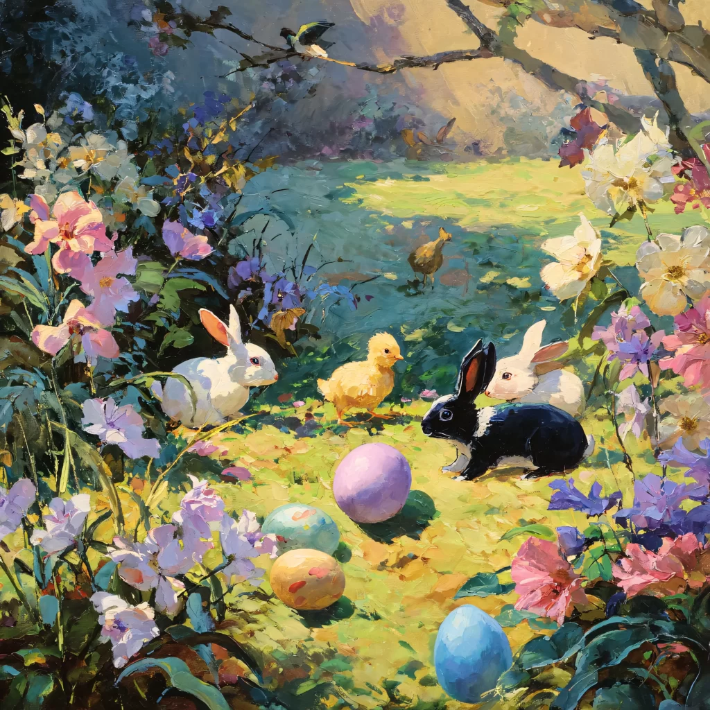 Easter Rabbits Eggs Flowers Pastel 266