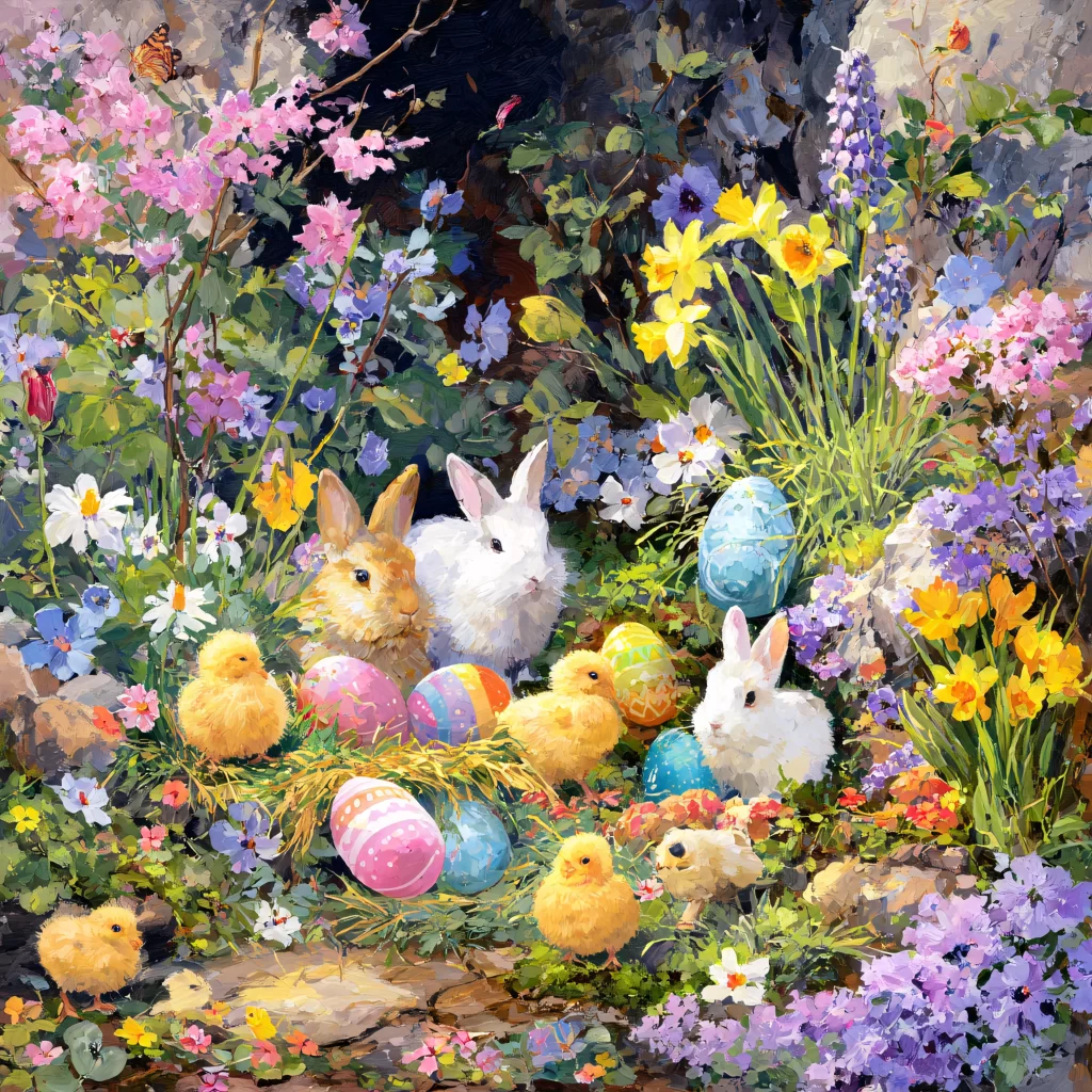 Easter Rabbits Eggs Flowers Spring 274