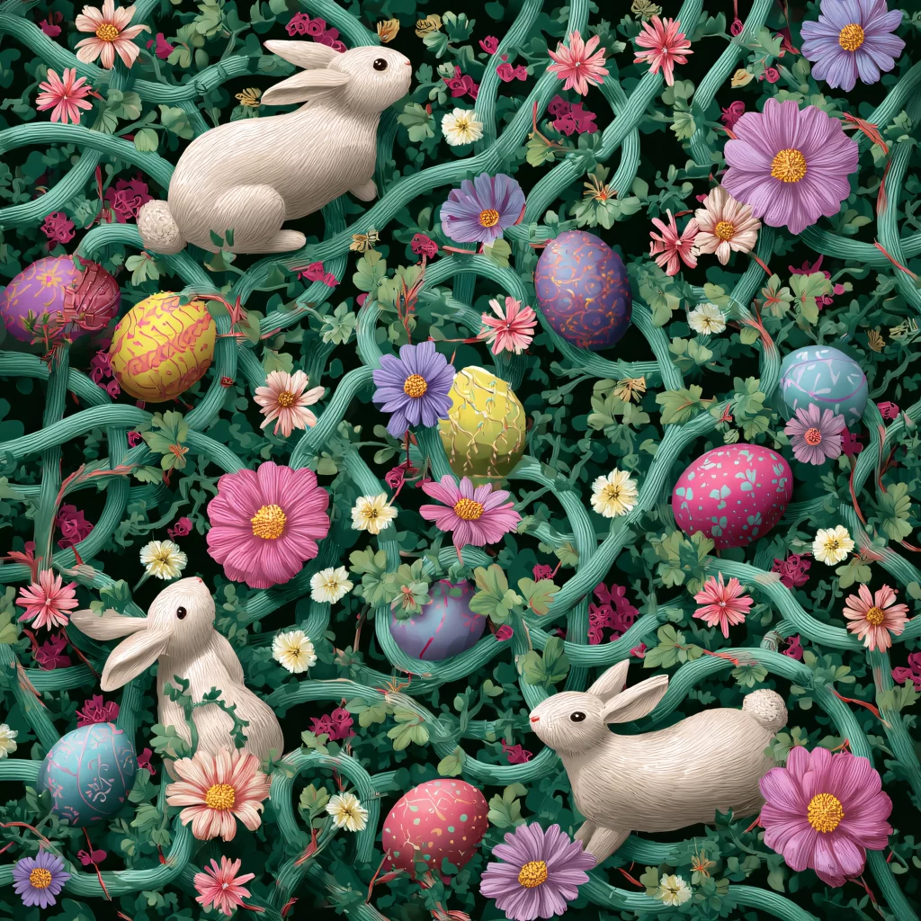 Easter Rabbit Eggs Flowers Garden