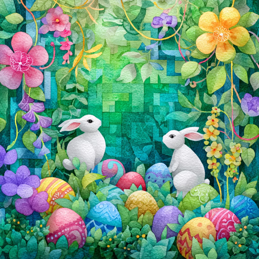 Easter Rabbits Eggs Flowers Green 280