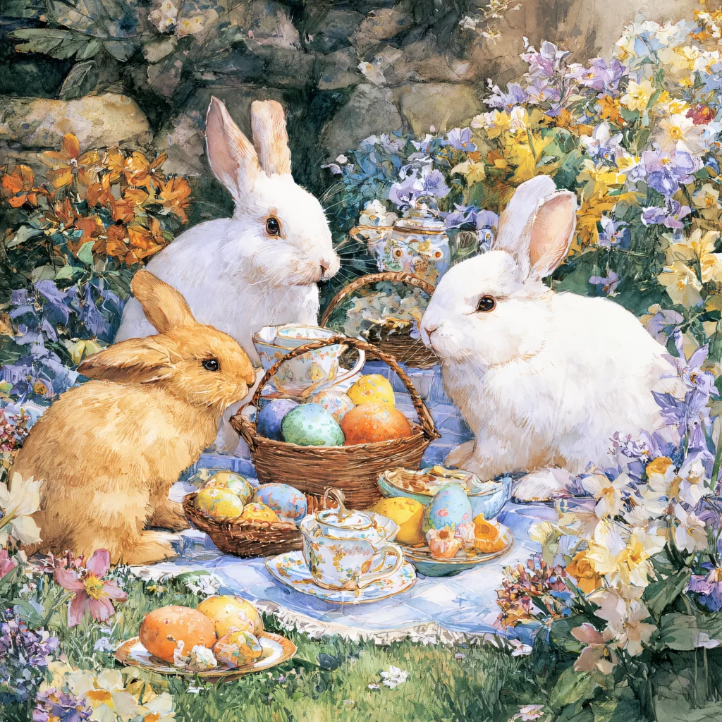 Easter Rabbit Eggs Flowers Garden
