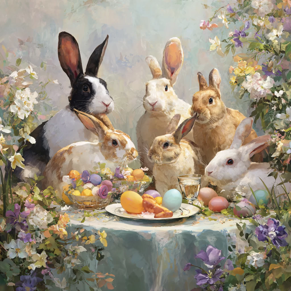 Easter Rabbits Eggs Flowers Pastel 289