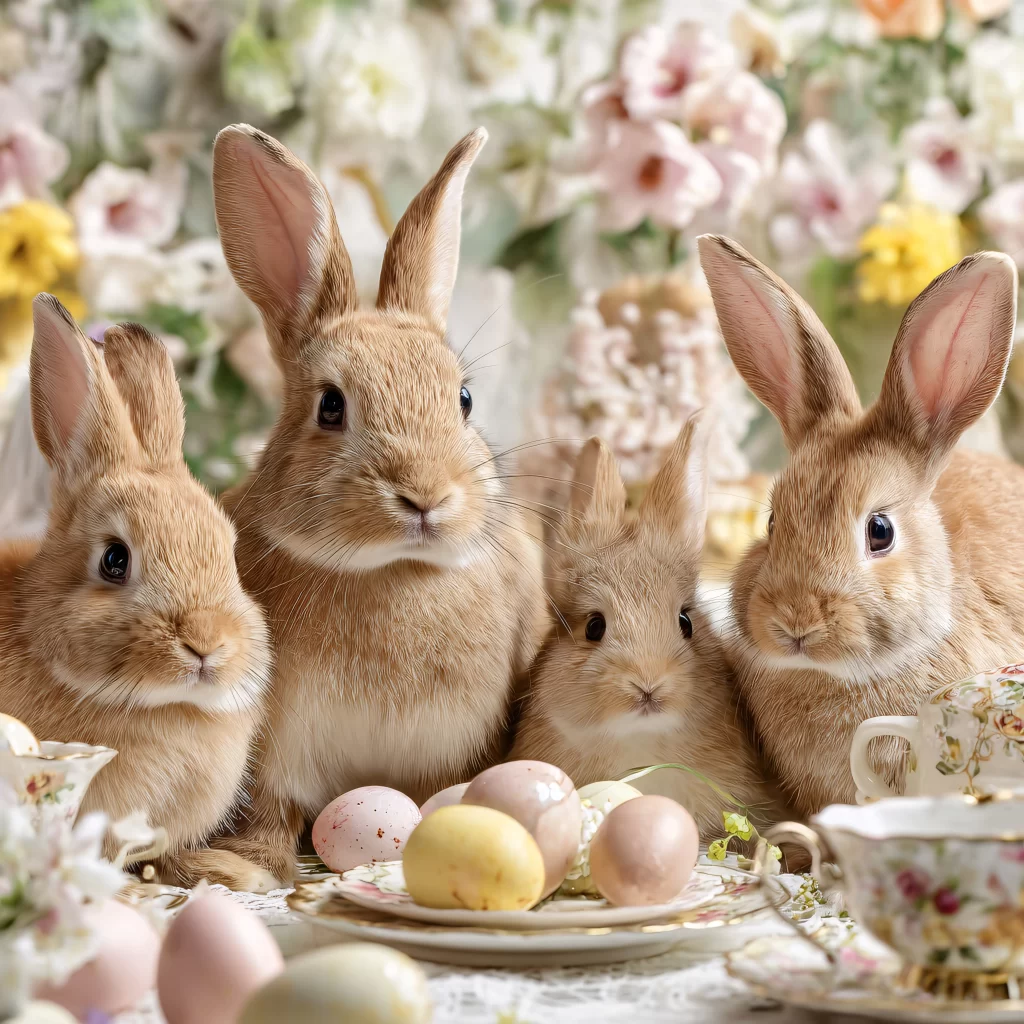 Easter Rabbits Eggs Flowers Pastel 291