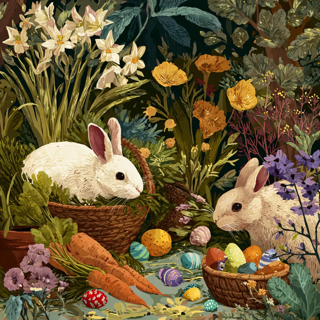 Easter Rabbits Eggs Flowers Garden 295