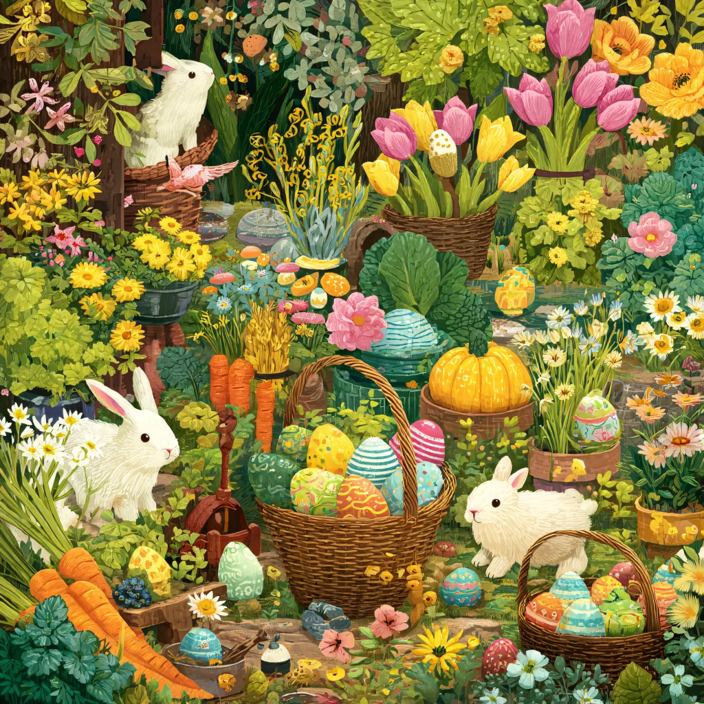 Easter Rabbits Eggs Flowers Spring 296
