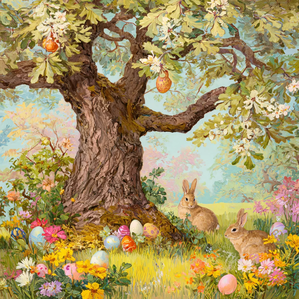 Easter Rabbits Eggs Flowers Pastel 297
