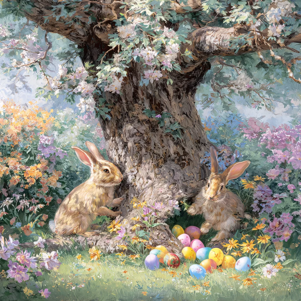 Easter Rabbits Eggs Flowers Spring 299