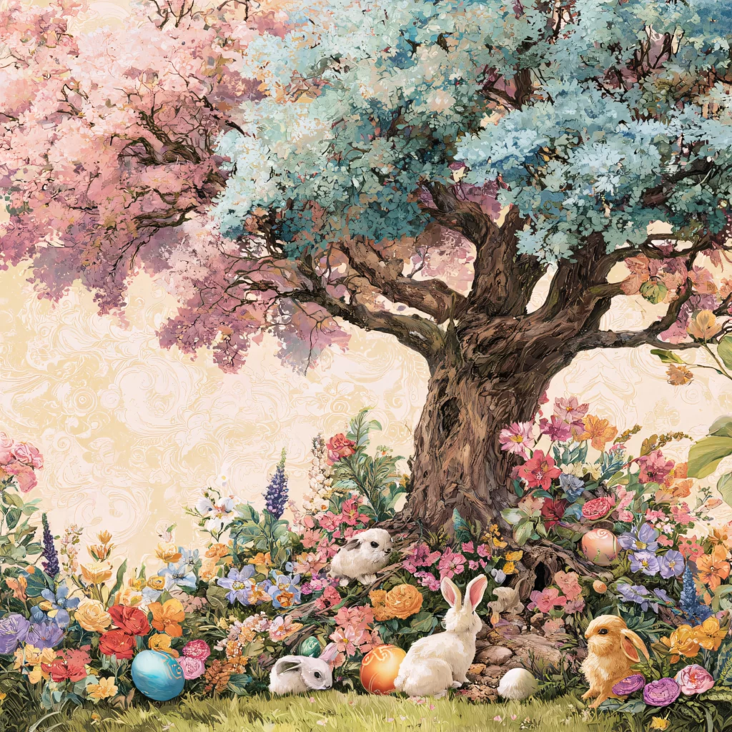 Easter Rabbit Pink Flowers Garden