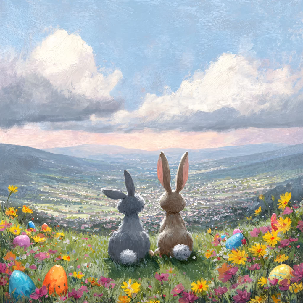 Easter Rabbit Eggs Flowers Meadow