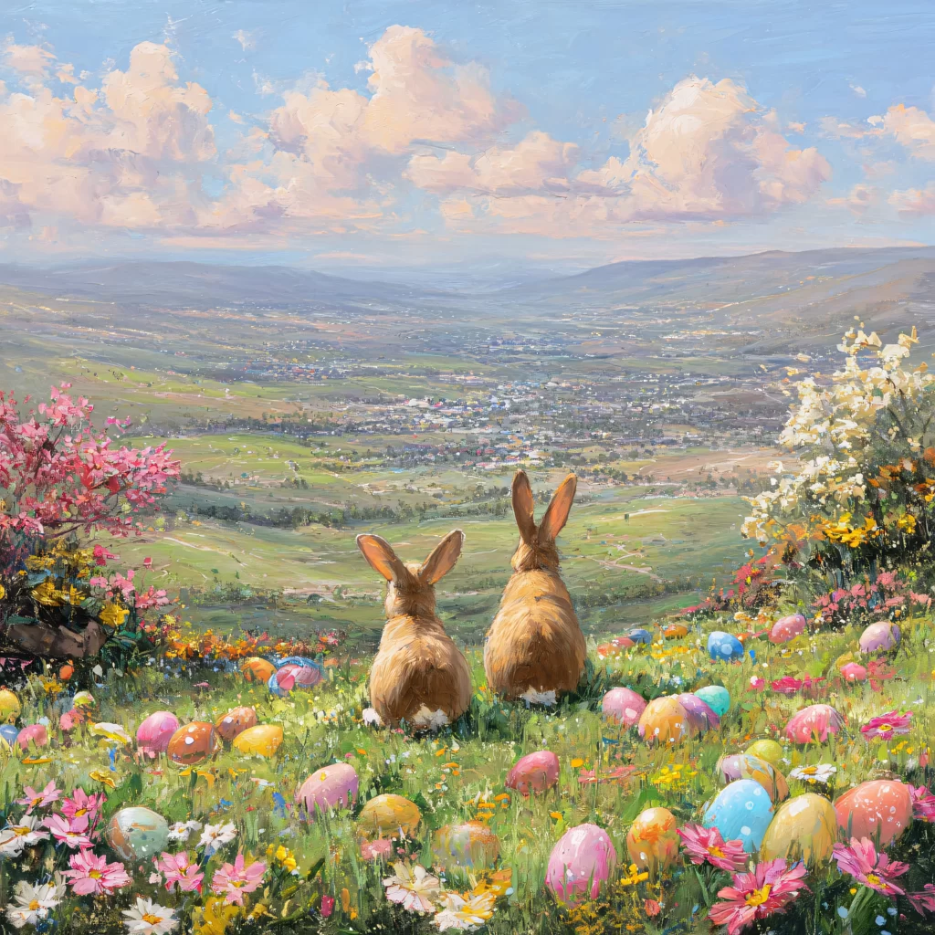 Easter Rabbit Eggs Flowers Meadow