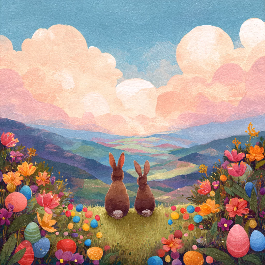 Easter Rabbits Eggs Flowers Pastel 304