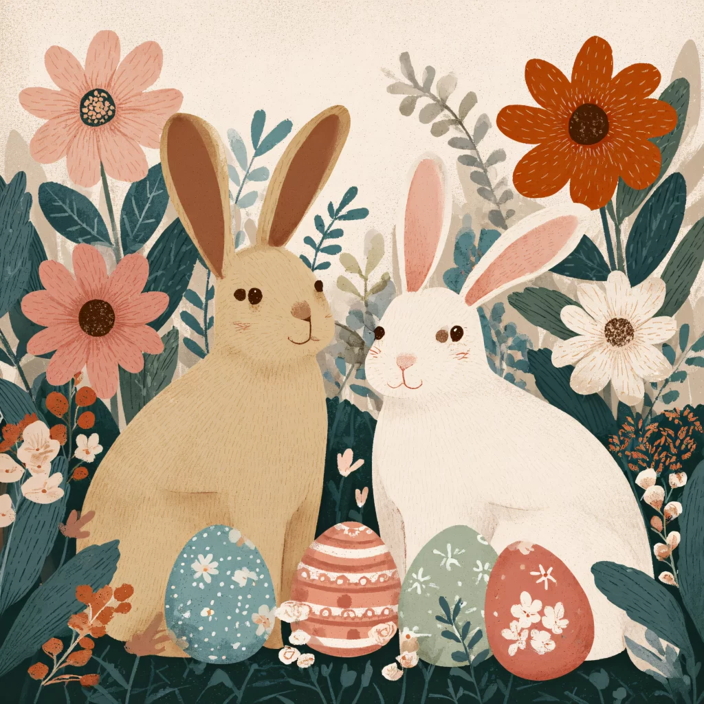 Easter Rabbit Eggs Flowers Garden