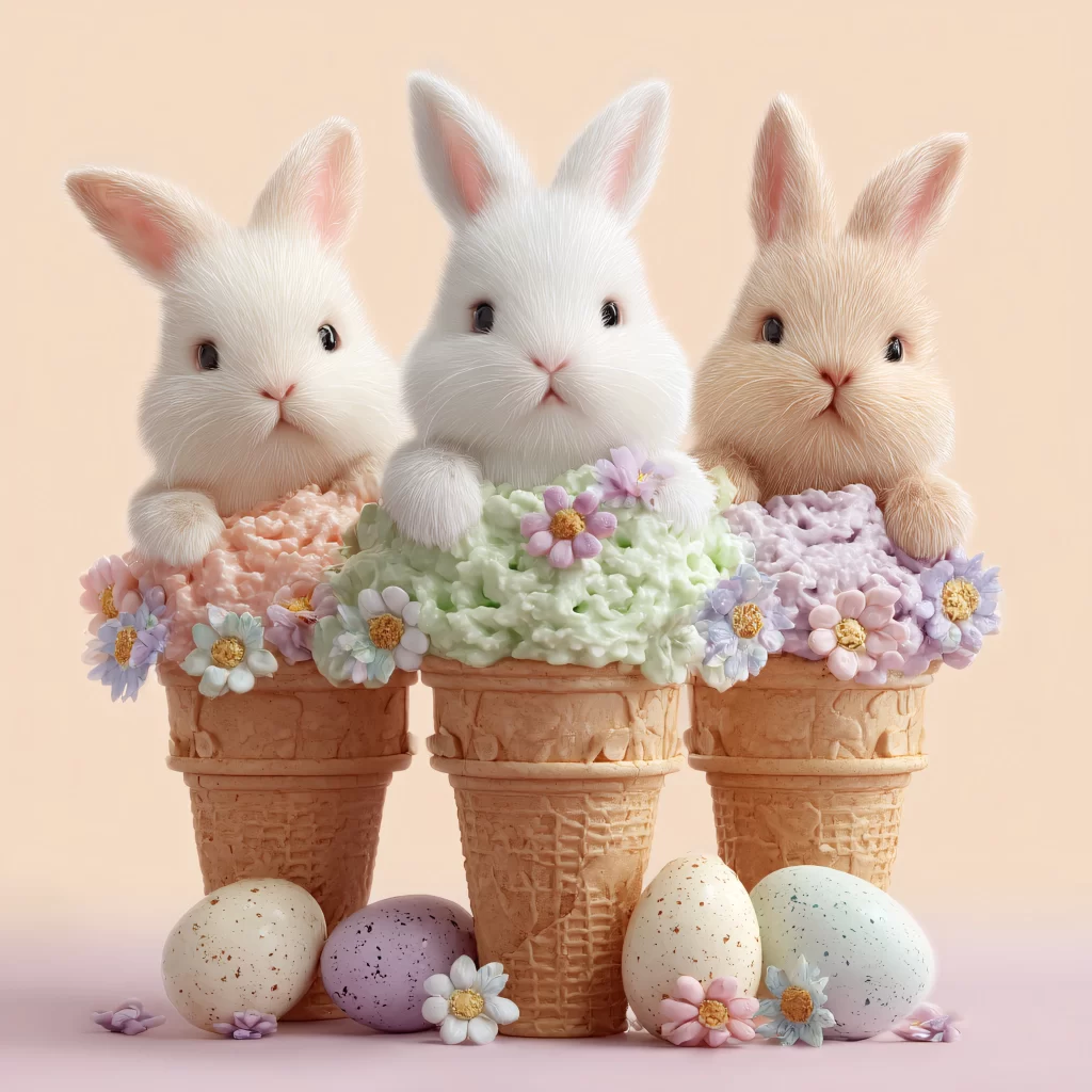 Easter Rabbit Ice Cream Cones Flowers