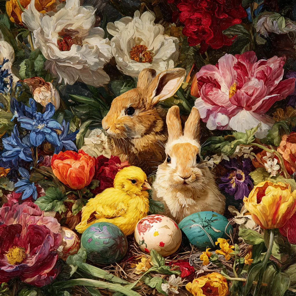 Easter Rabbits Eggs Flowers Spring 337