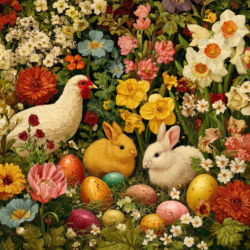 Easter Rabbits Eggs Flowers Spring 338