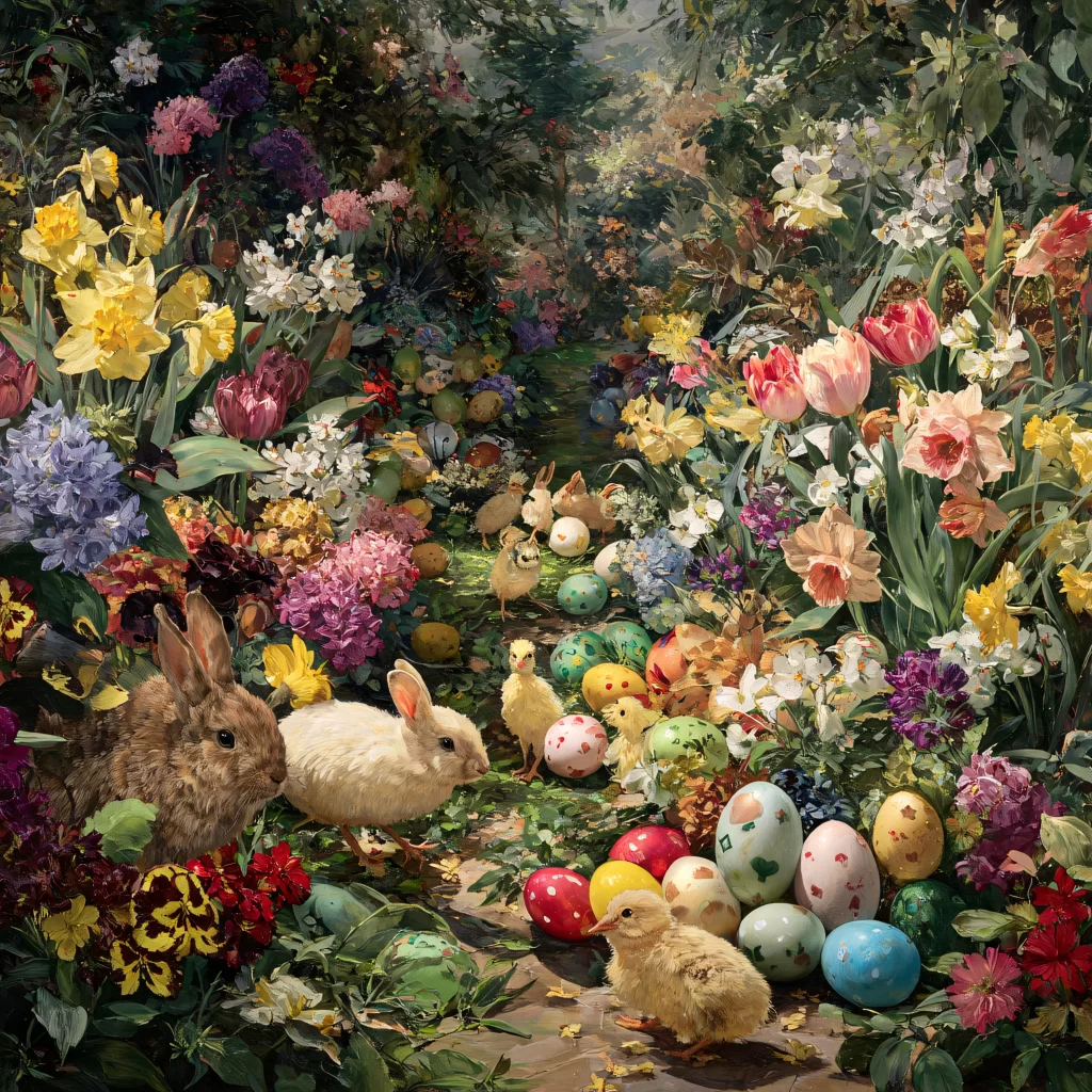 Easter Rabbits Eggs Flowers Spring 339
