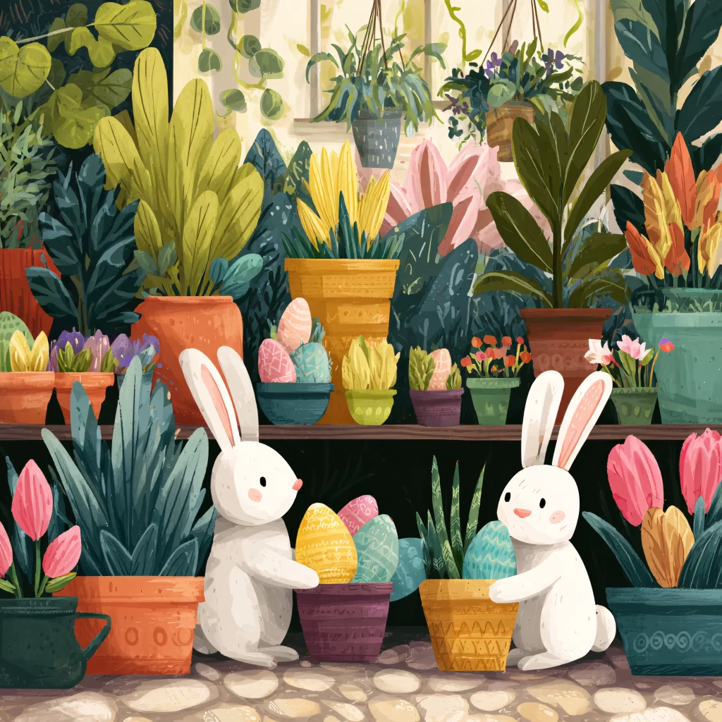 Easter Rabbits Eggs Flowers Spring 341