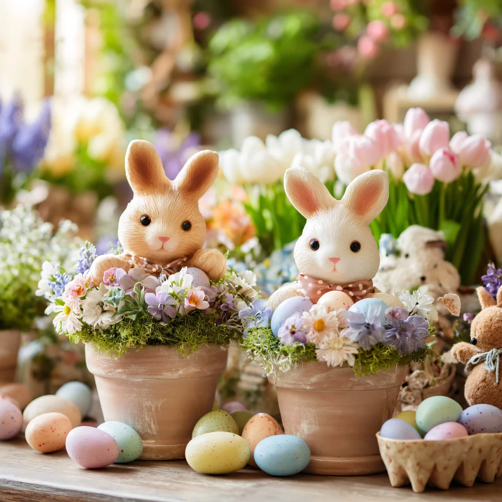 Easter Rabbit Flowers Eggs Garden