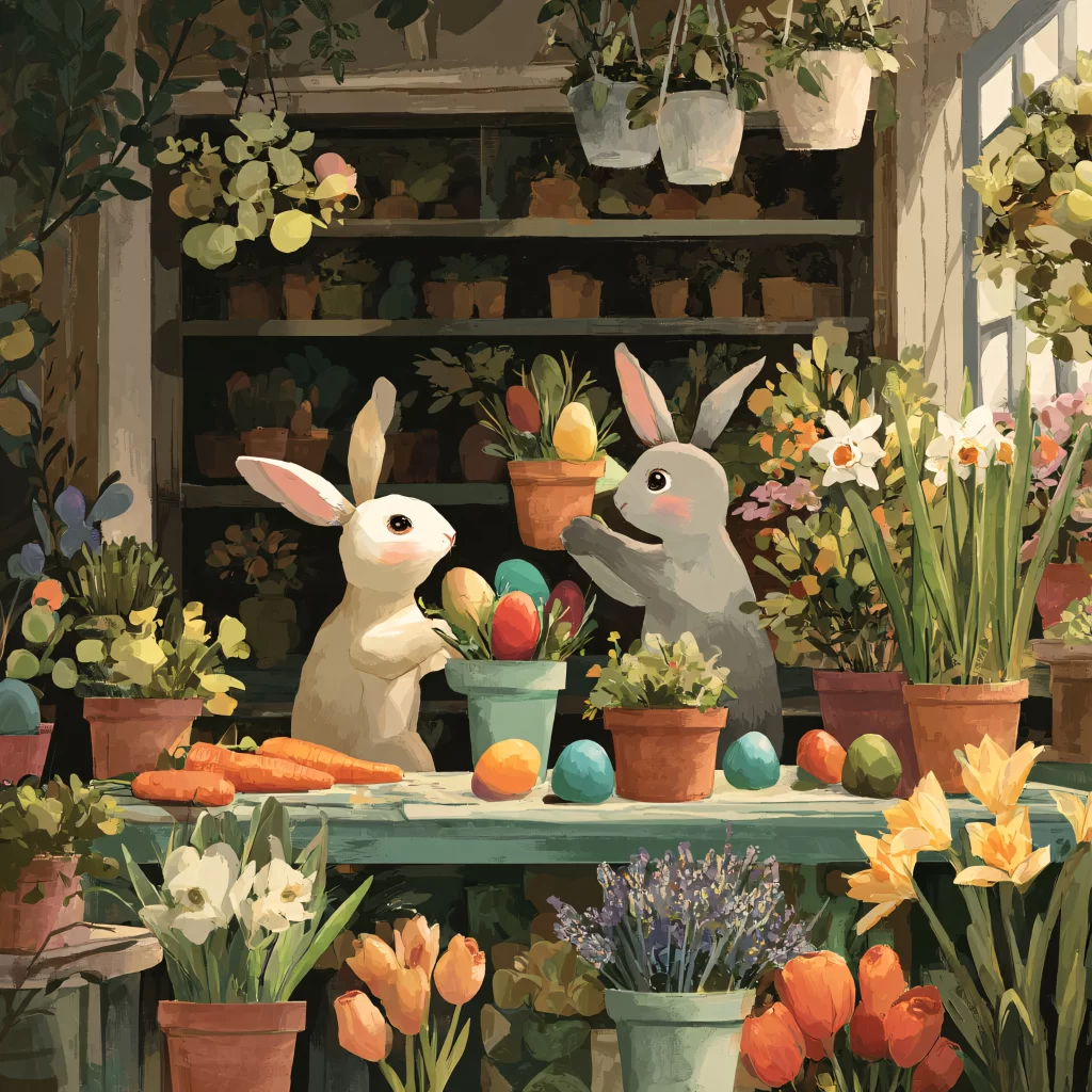 Easter Rabbit Flowers Garden Carrots