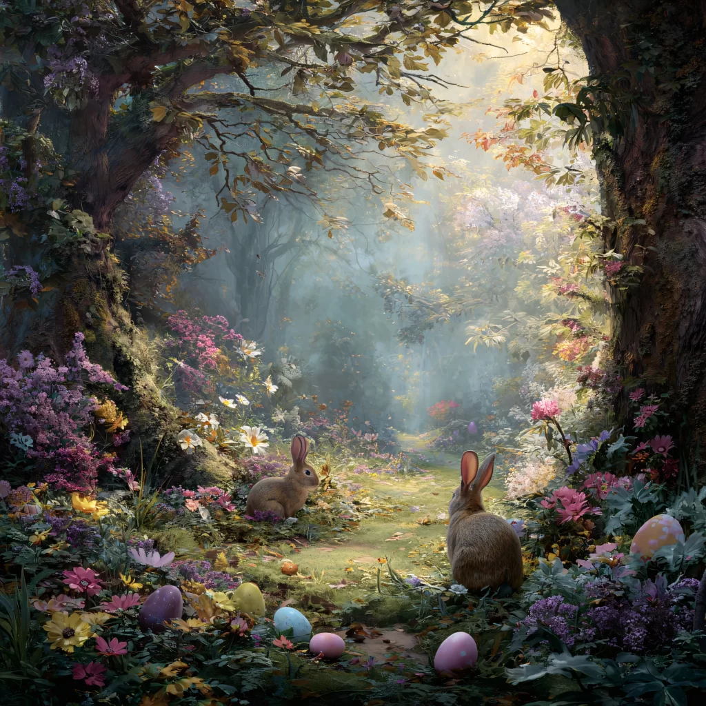 Easter Rabbits Eggs Flowers Spring 347
