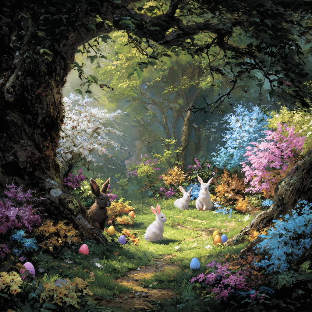 Easter Rabbits Eggs Flowers Spring 348