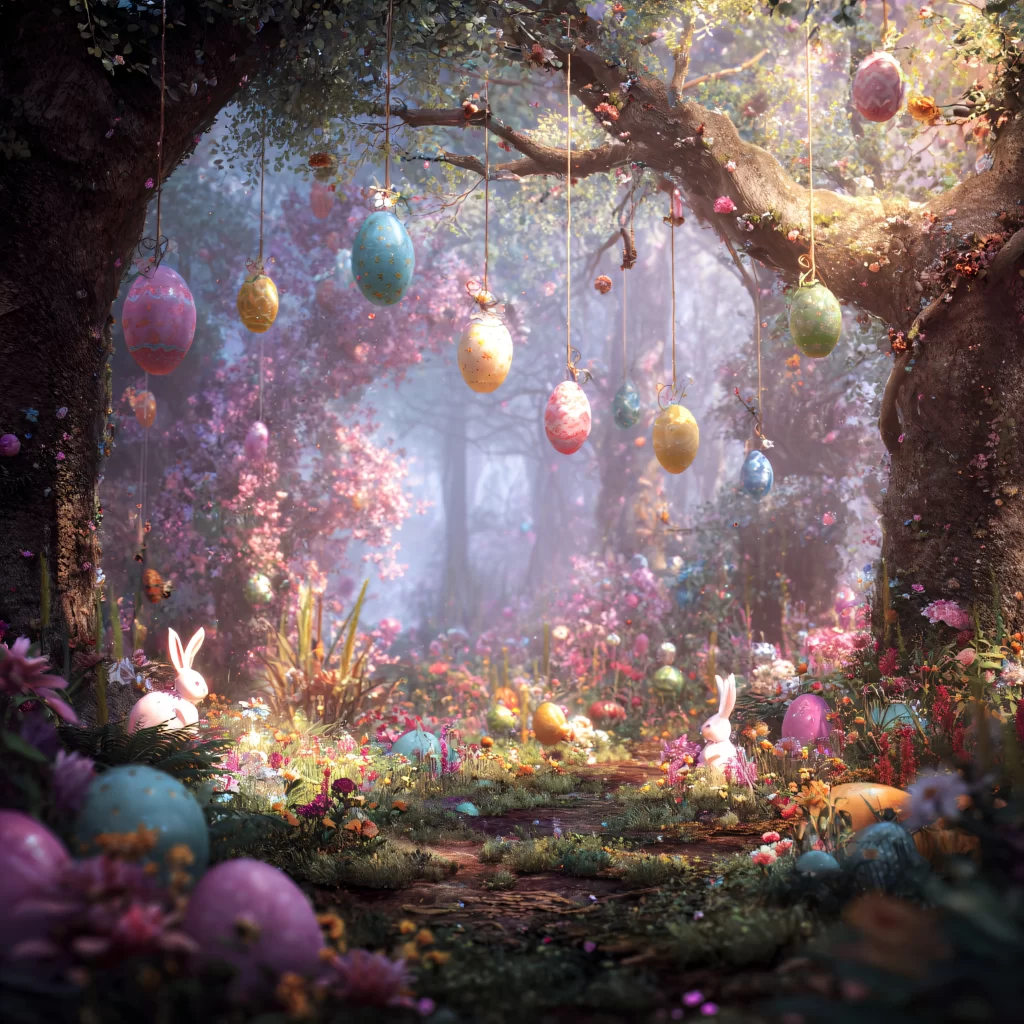Easter Rabbits Eggs Flowers Pastel 351