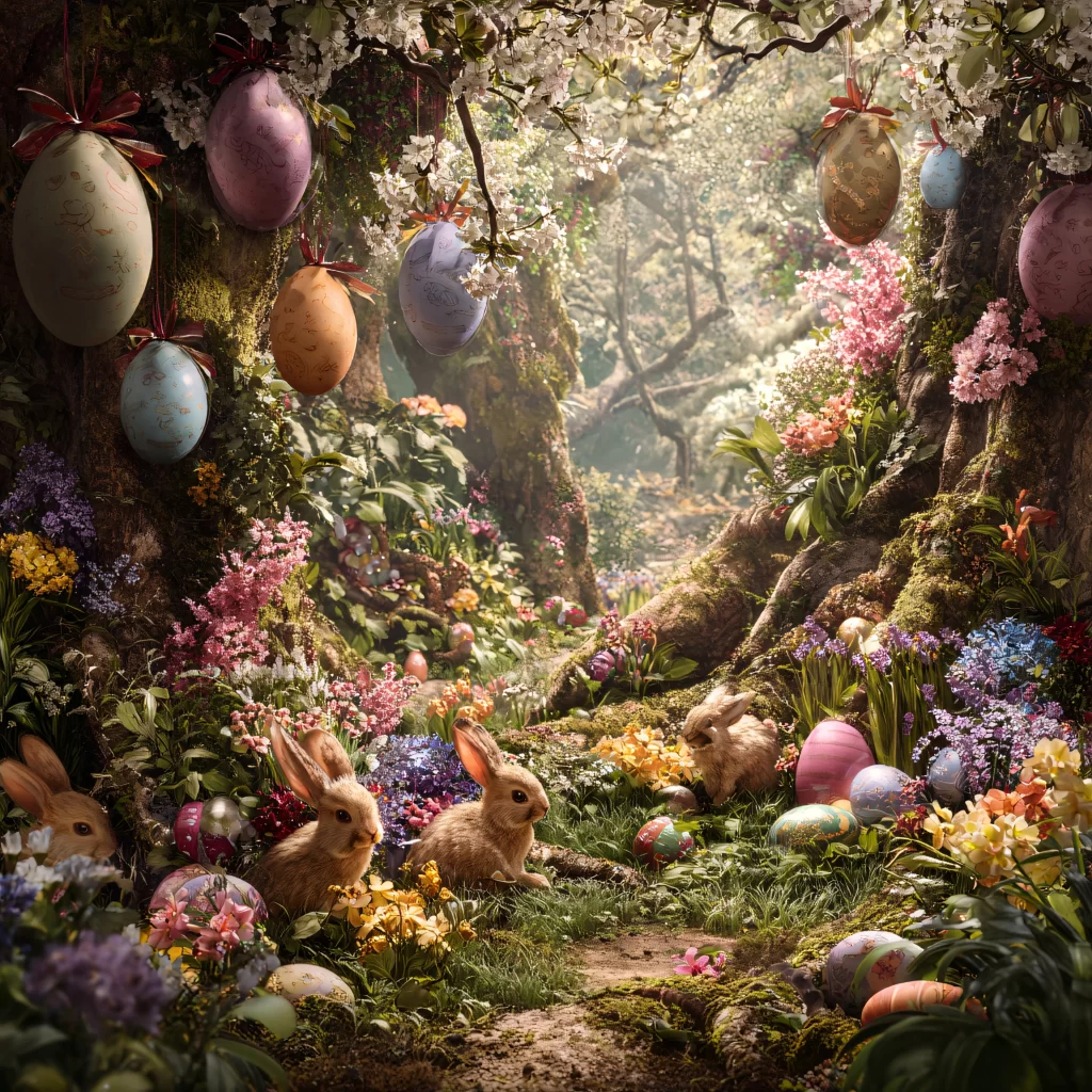 Easter Rabbits Eggs Flowers Spring 352