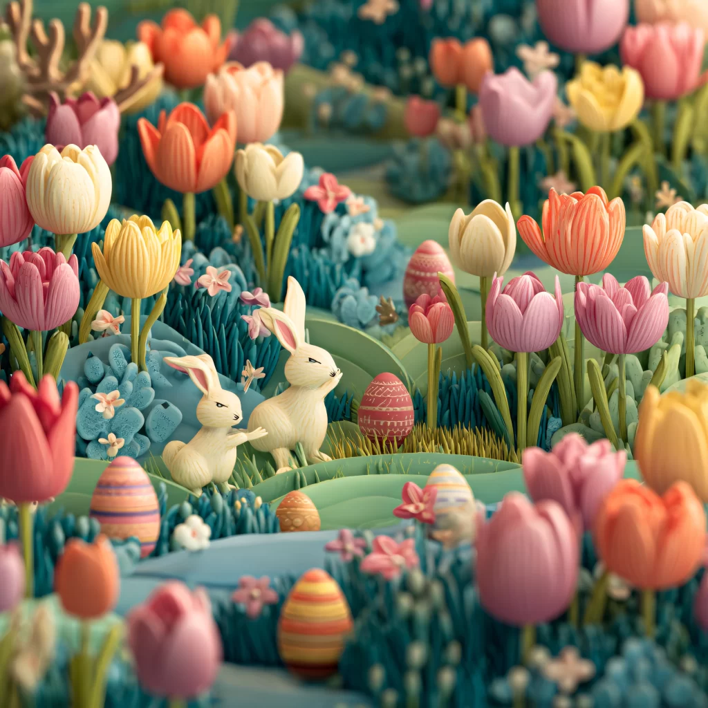 Easter Rabbit Tulips Garden