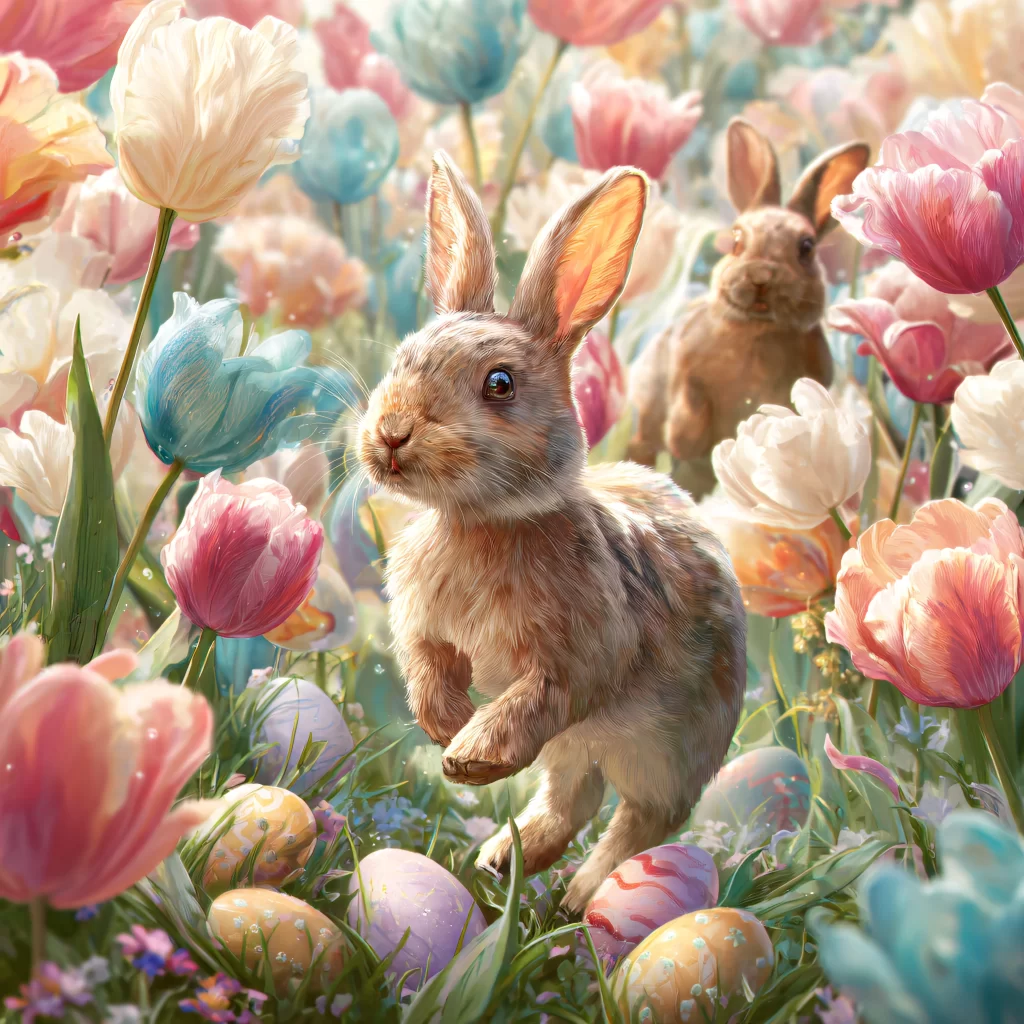 Easter Rabbit Tulips Eggs Garden