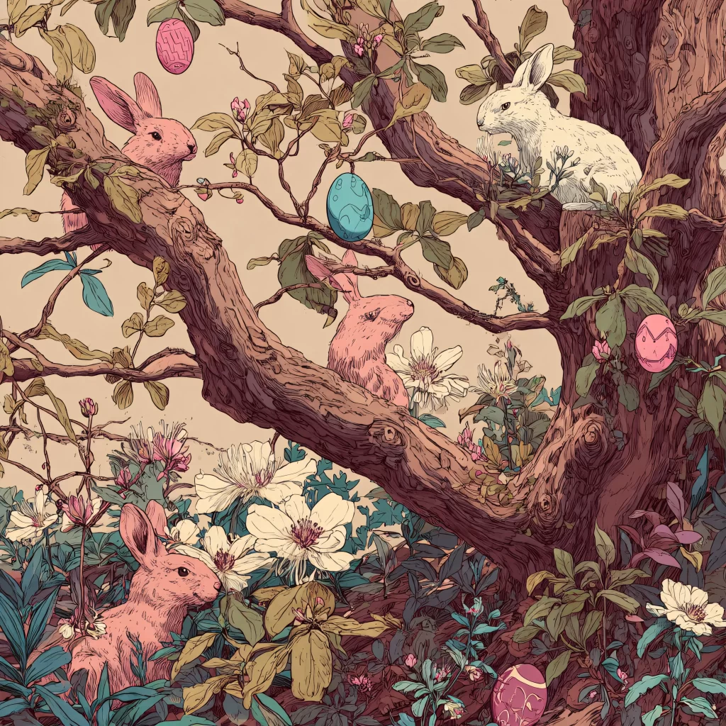 Easter Rabbit Pink Flowers Garden