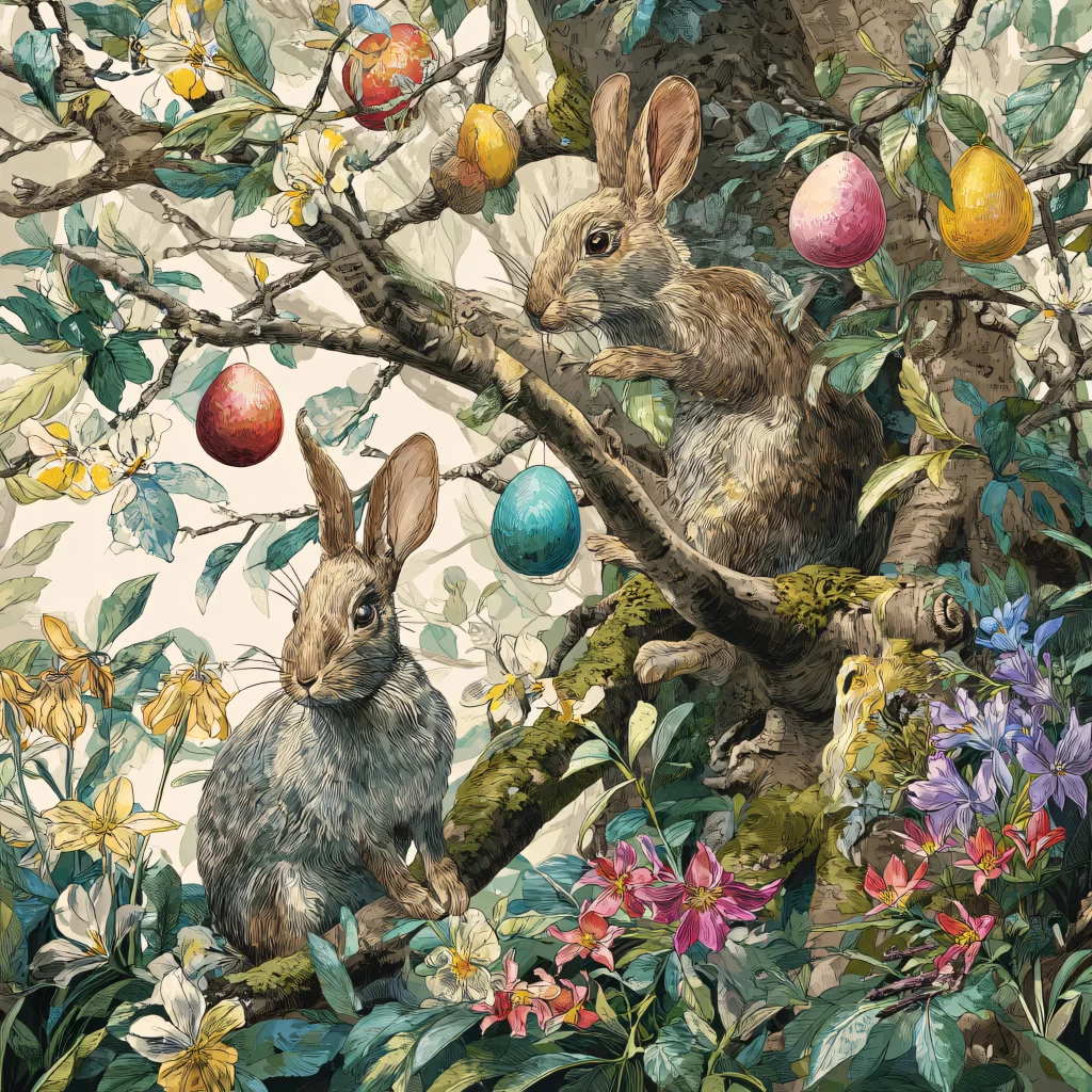Easter Rabbits Eggs Flowers Spring 358