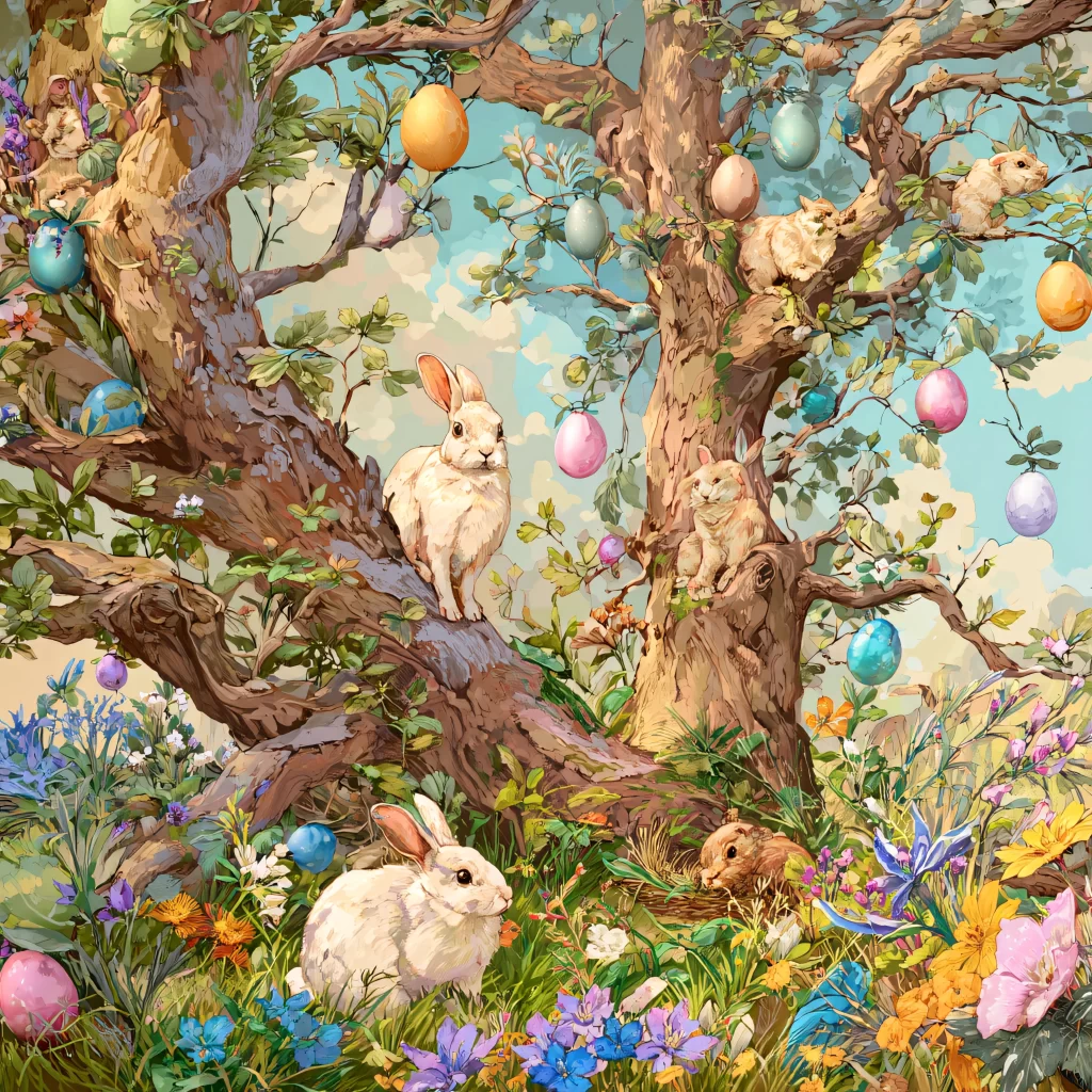 Easter Rabbits Eggs Flowers Pastel 360
