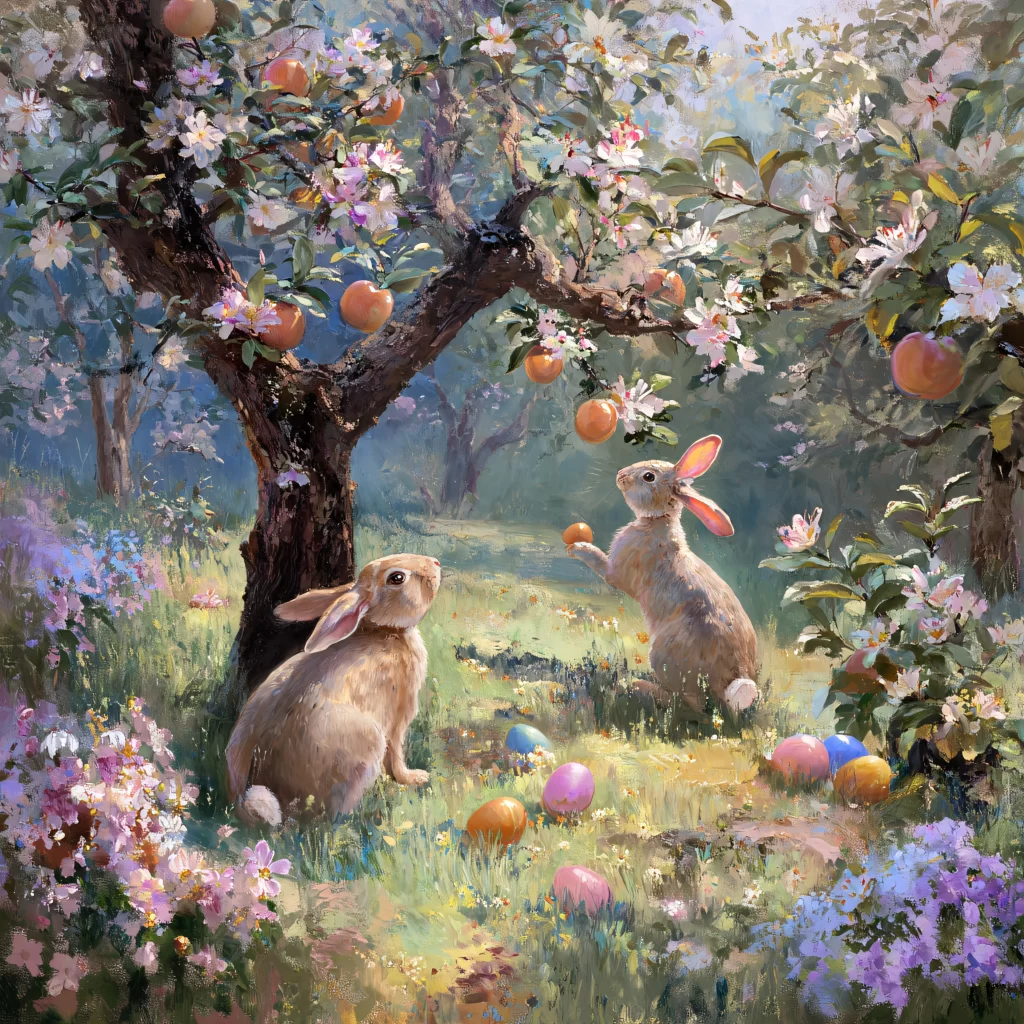 Easter Rabbits Eggs Flowers Pastel 363